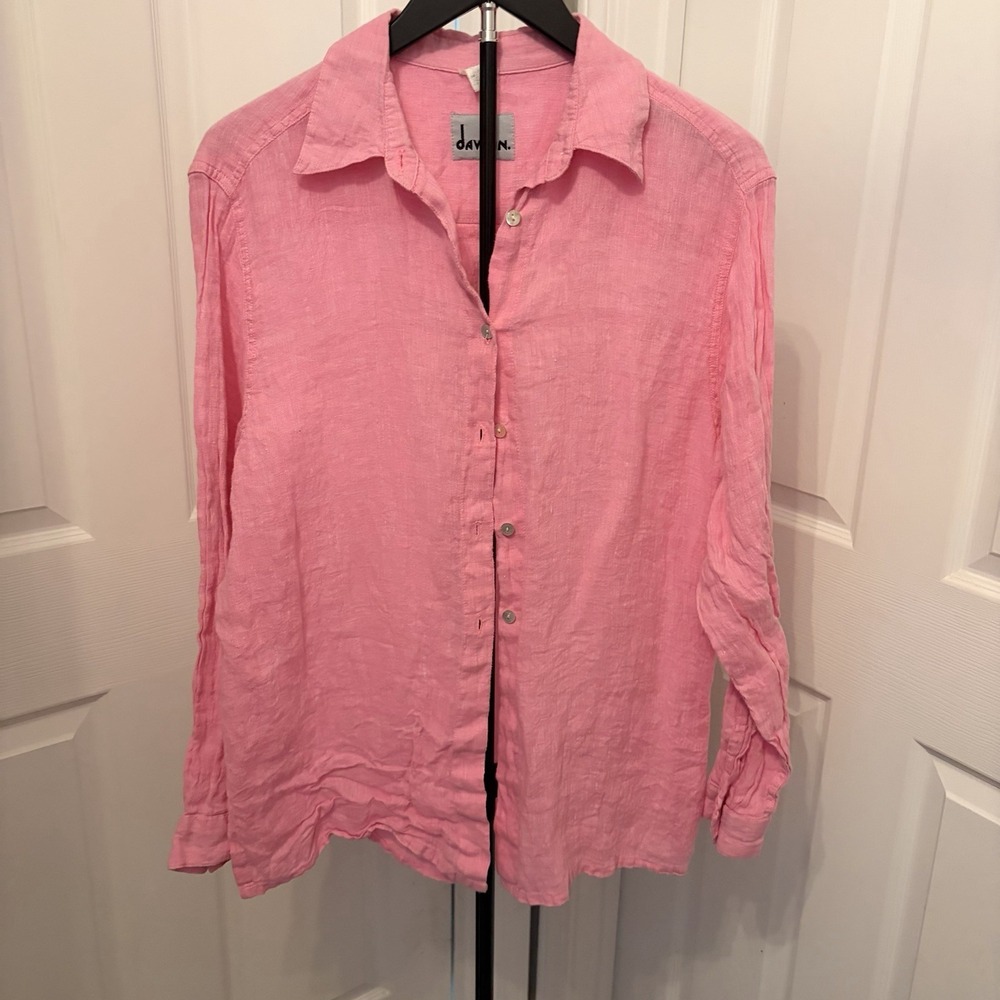 Vintage David N. 100% Linen Button Down Shirt Pink 12 lagenlook Barbiecore EUC